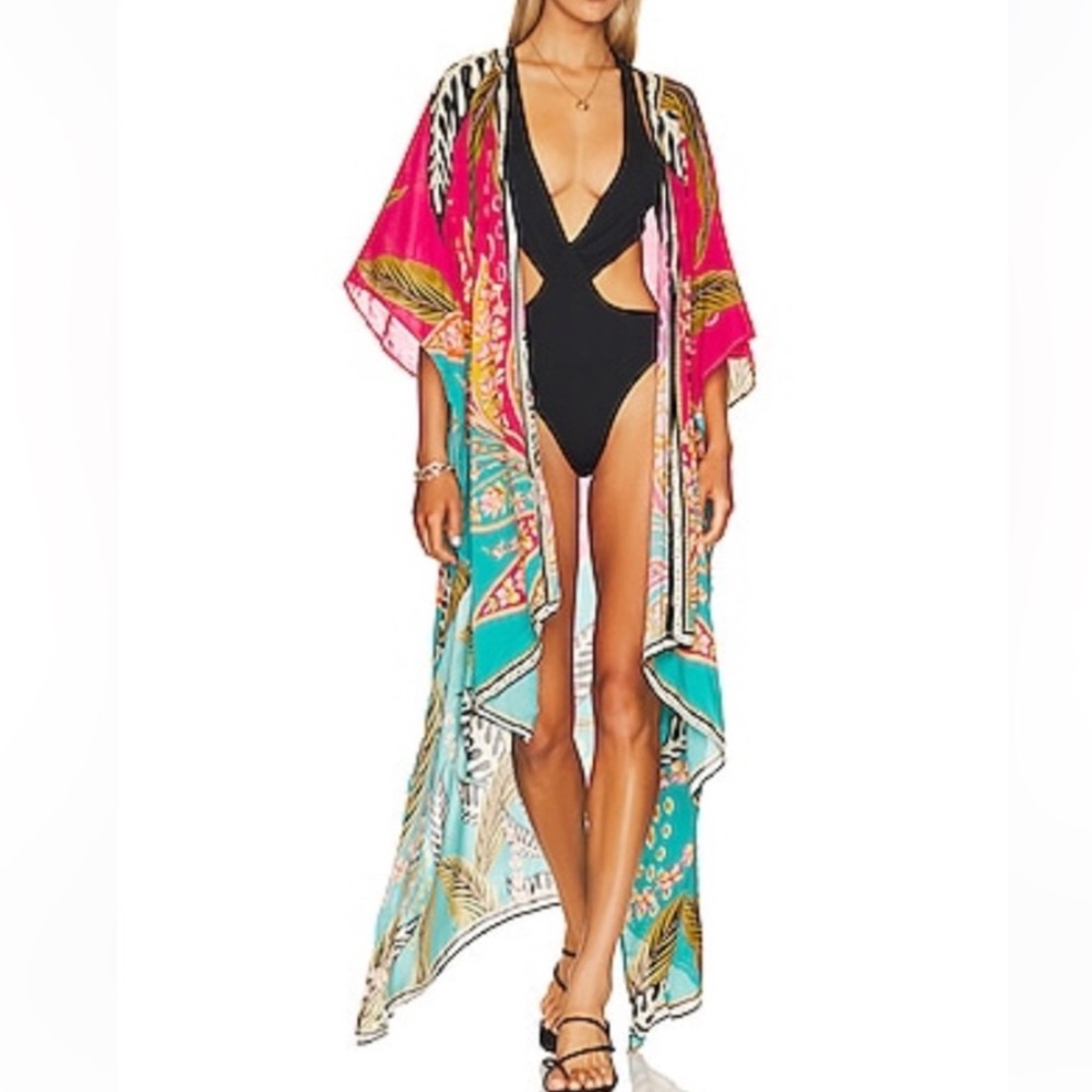 Agua Bendita “Dara” Kimono MultiColor swimsuit Cover Up High Low Hem One Size